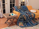 DaDa Bedding Bohemian Floral Midnight Ocean Blue Cotton Patchwork Bedspread Set (JHW-572) from DaDalogy Bedding Collection