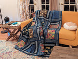 DaDa Bedding Bohemian Floral Midnight Ocean Blue Cotton Patchwork Bedspread Set (JHW-572) from DaDalogy Bedding Collection