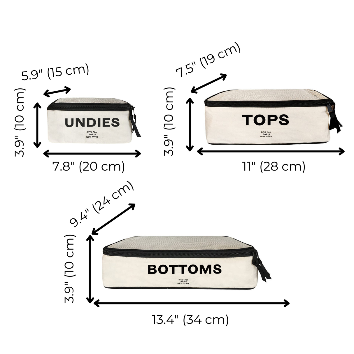 Cotton Packing Cubes, Print, 3-pack Cream From Bag-all
