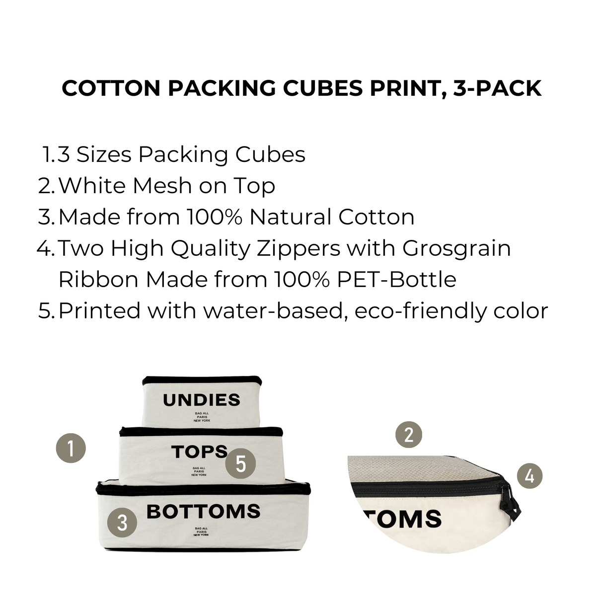 Cotton Packing Cubes, Print, 3-pack Cream From Bag-all