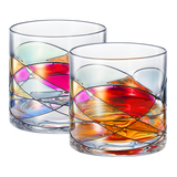 Artisanal Hand Painted Whiskey - Gift for Dad, Friends, Boyfriends, Renaissance Romantic Stain-glassed Windows Cocktail Glasses Set of 2 - Gift Idea for Birthday, Housewarming - 9.6 OZ Glassware from The Wine Savant