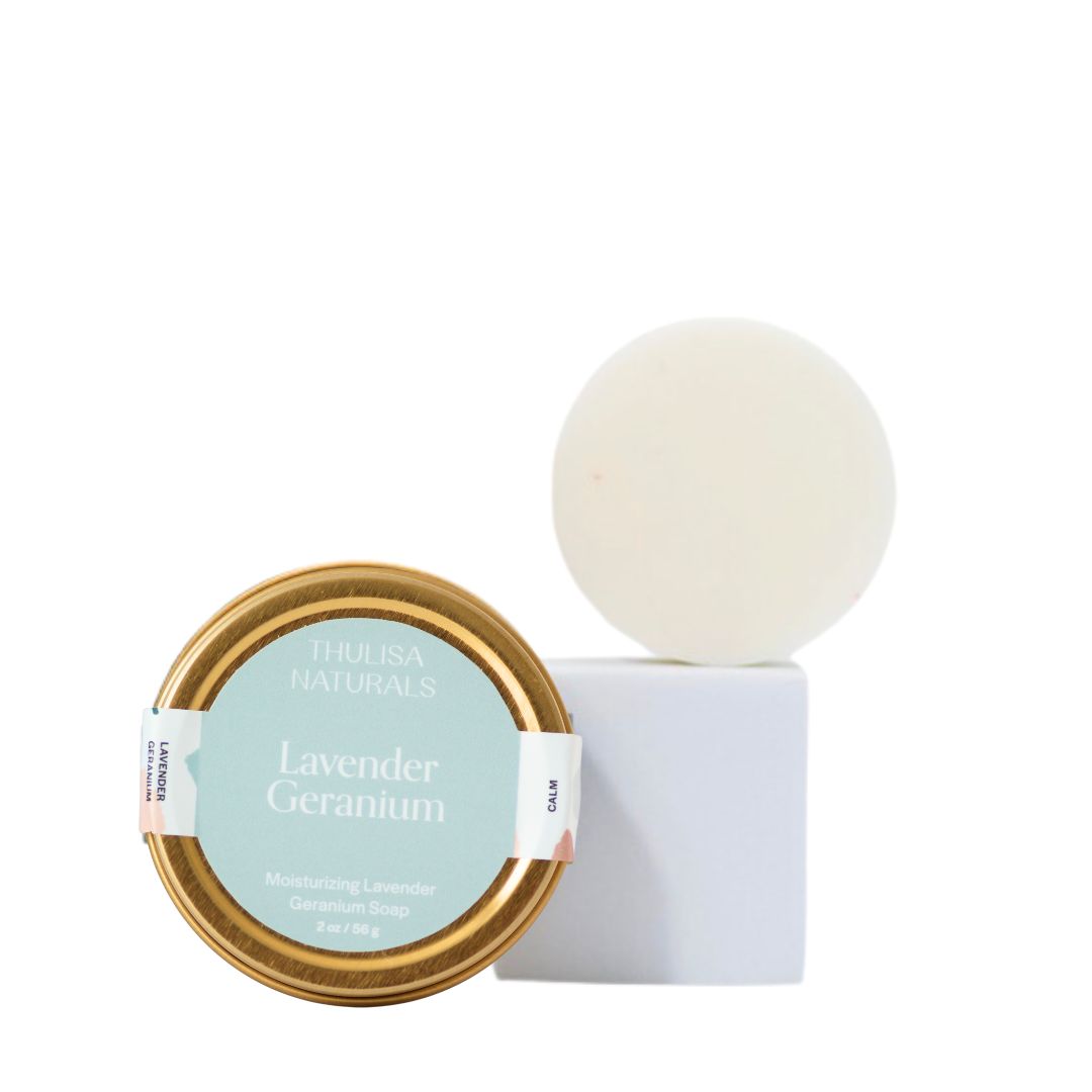 Lavender Geranium Shea Butter Hand and Body Travel Soap from Thulisa Naturals