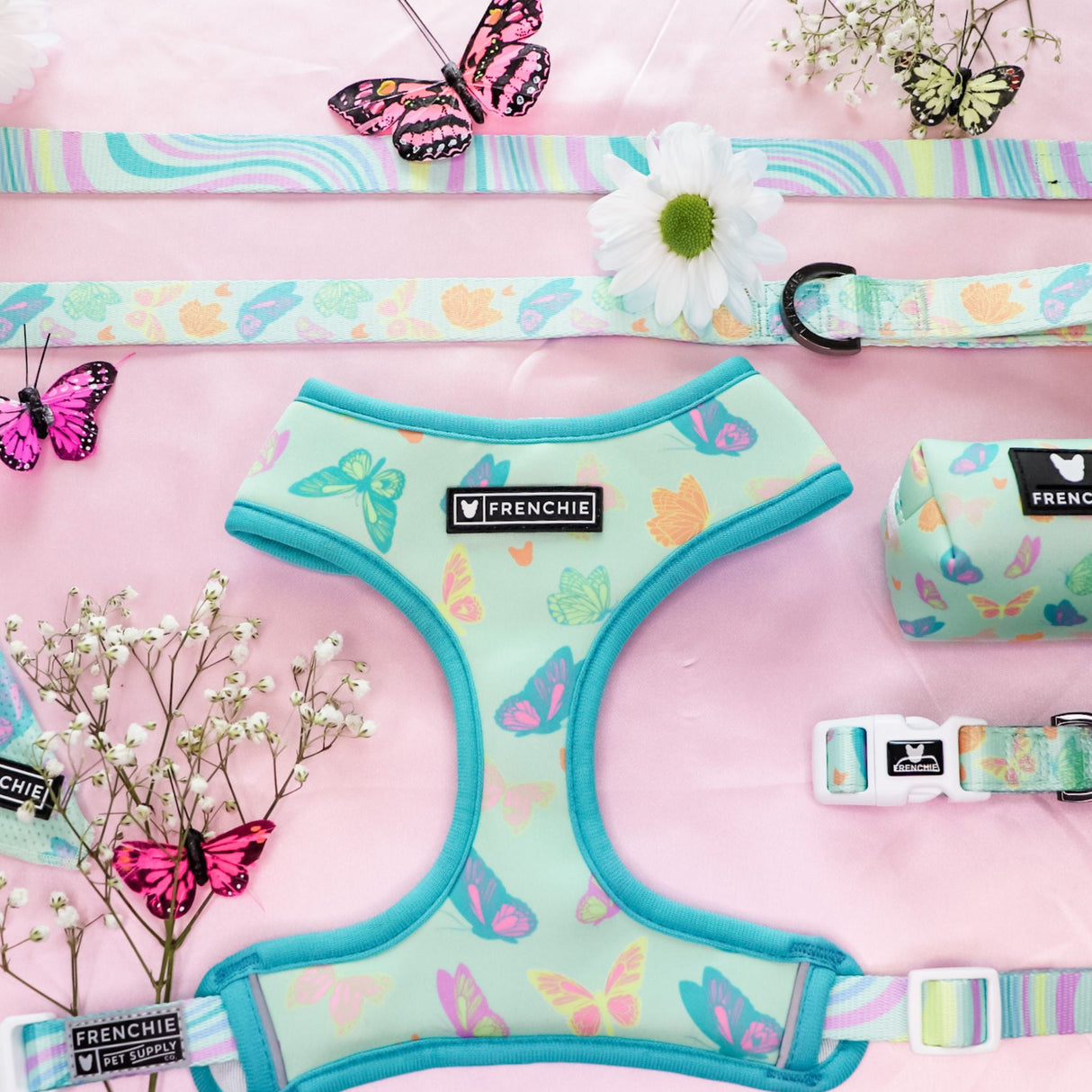 Frenchie Duo Reversible Harness - Pastel Butterfly from Frenchie Bulldog