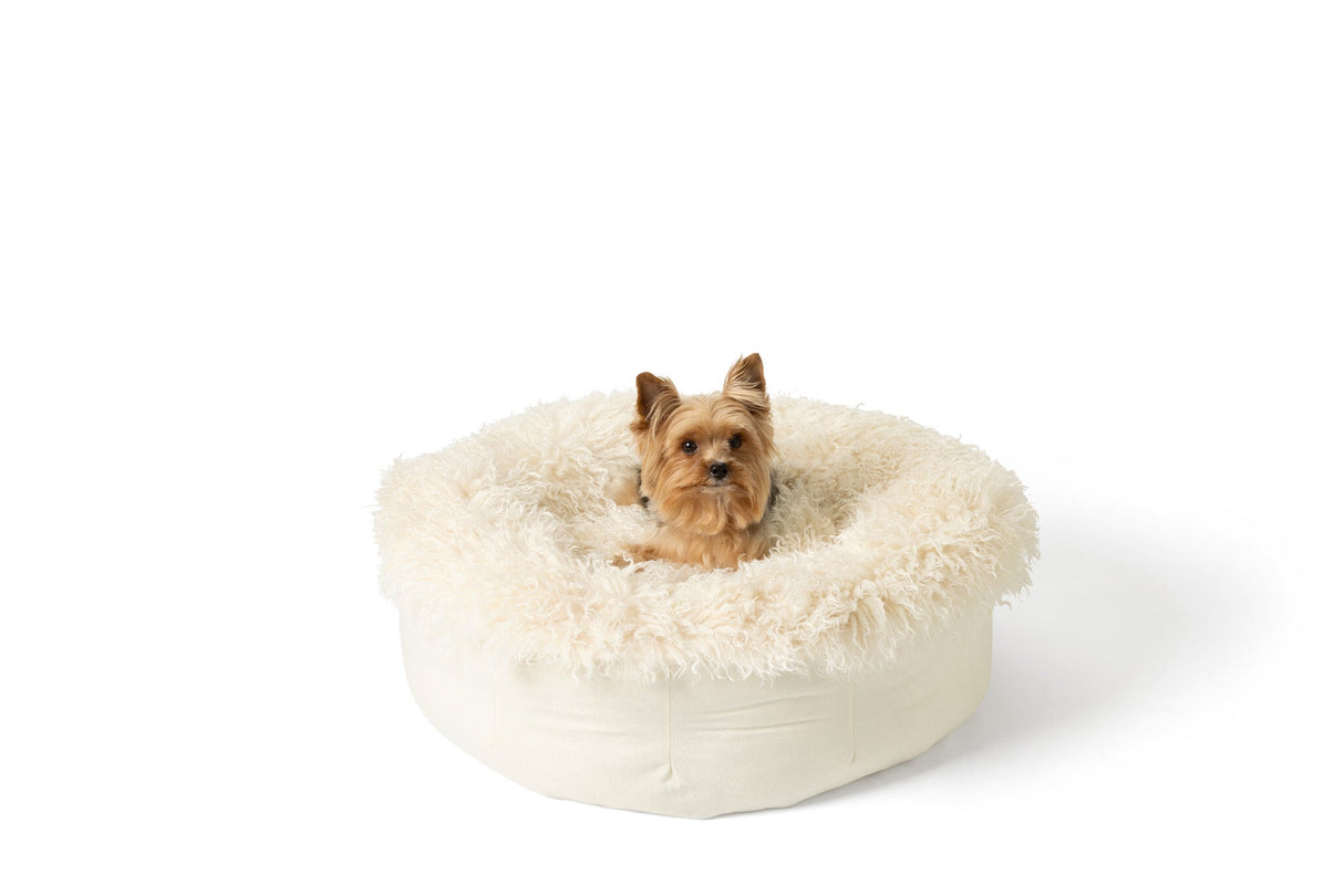 PupPouf™ Luxe Faux Fur Donut Dog Bed - Plush Sheep Ivory from Paw.com