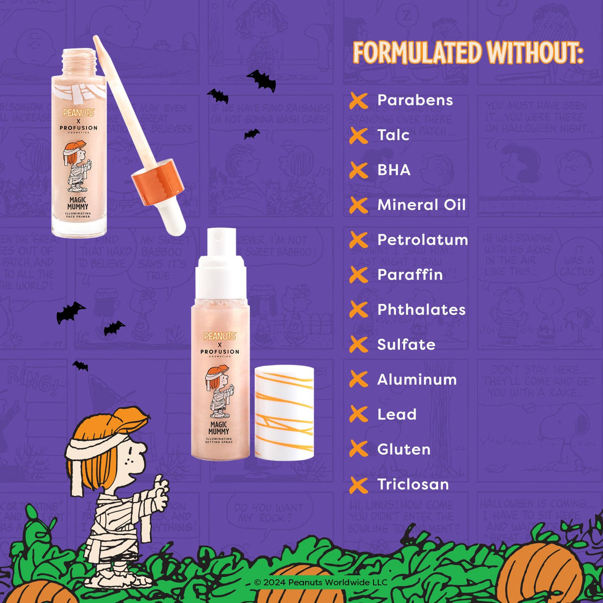 Peanuts Halloween | Magic Mummy Illuminating Face Primer & Setting Spray Set from Profusion Cosmetics