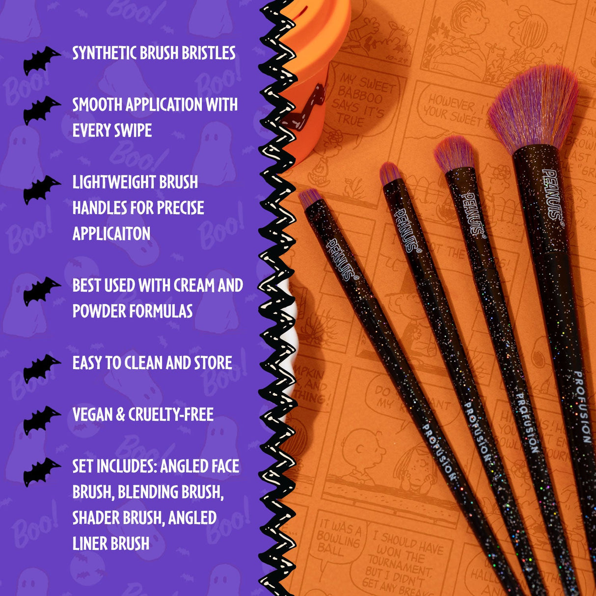 Peanuts Halloween | Witchy Blend 4 PC Eye & Face Brush Set from Profusion Cosmetics