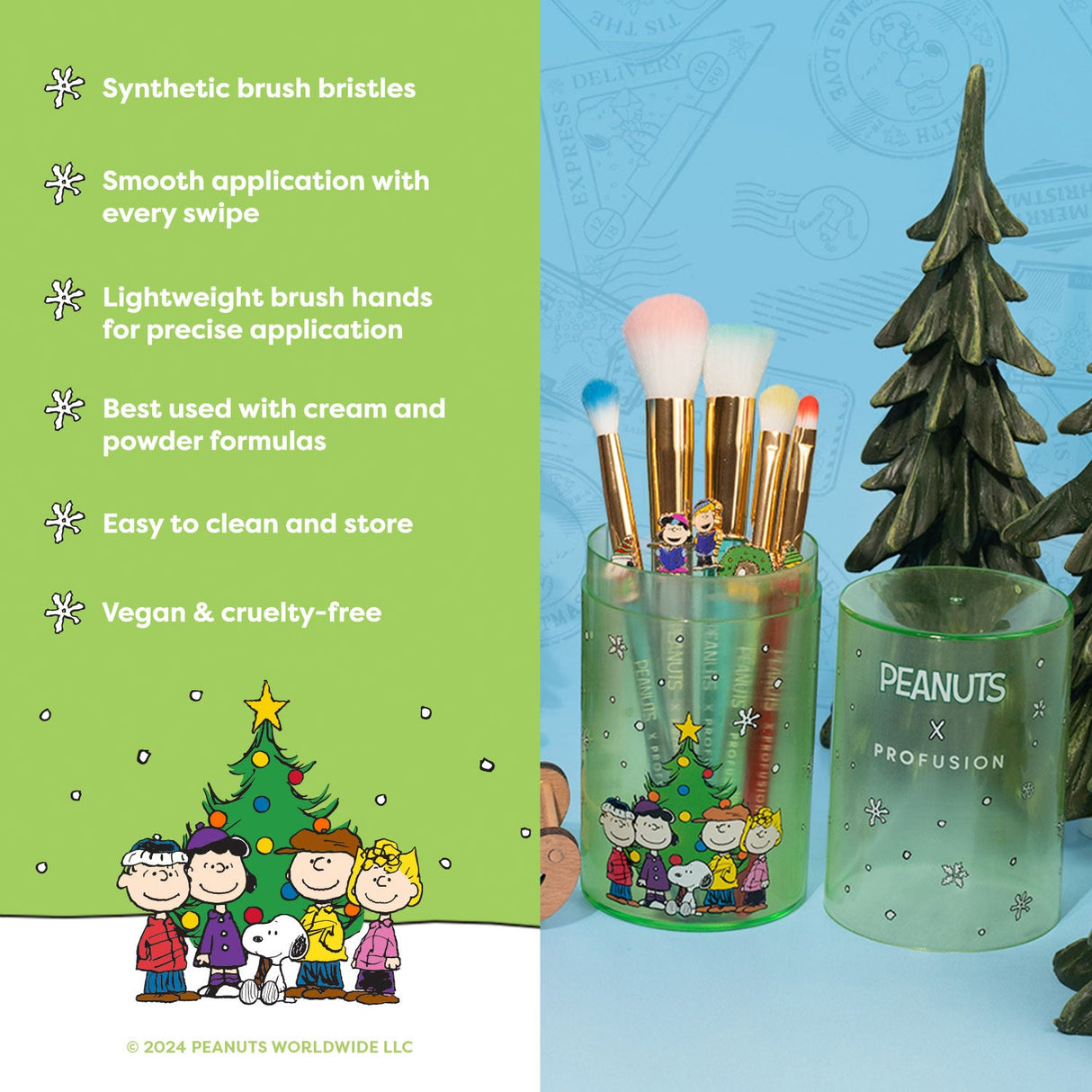 Peanuts Holiday | Merry & Bright Brush Set with Case from Profusion Cosmetics