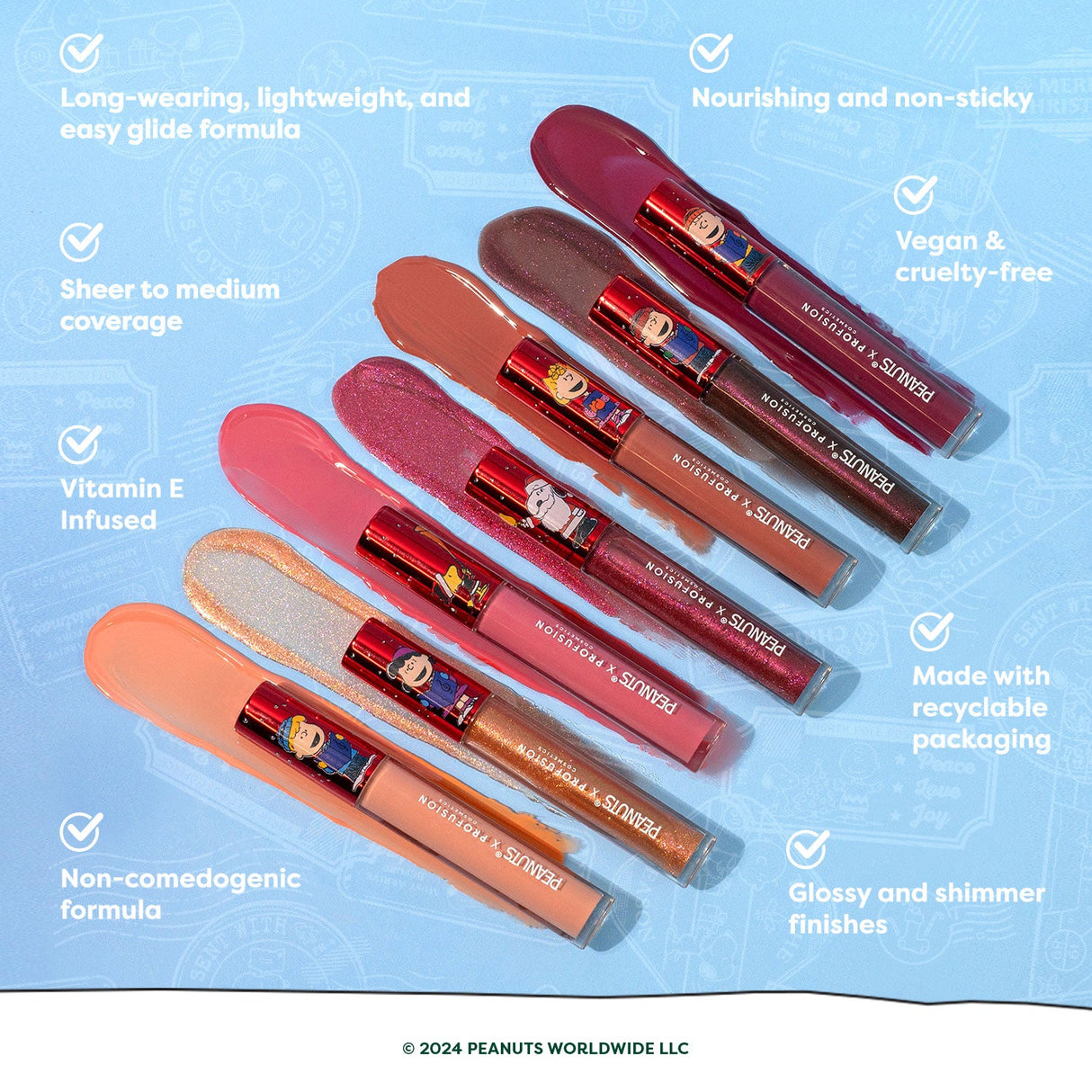 Peanuts Holiday | The Joy of Giving 7PC Lip Gloss Set from Profusion Cosmetics