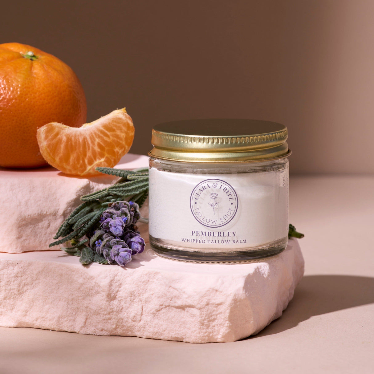 Pemberley Orange and Lavender Scented Whipped Tallow Balm from Clara & Fritz Tallow Shop