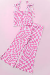 BUBBLEGUM WAVY CHECKERS DREAM SMOCKED FLARE SET from DREAM BIG LITTLE CO