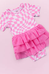 BUBBLEGUM WAVY CHECKERS DREAM TUTU BODYSUIT DRESS from DREAM BIG LITTLE CO