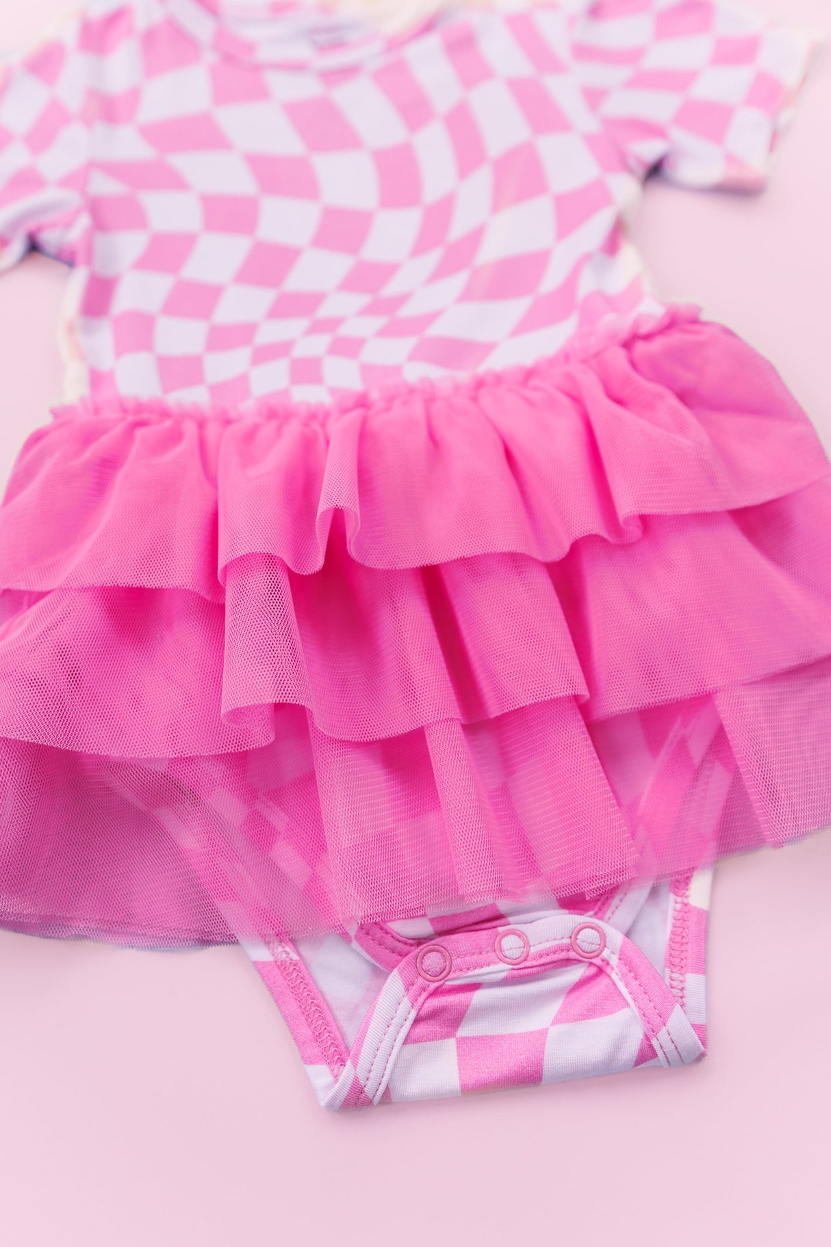 BUBBLEGUM WAVY CHECKERS DREAM TUTU BODYSUIT DRESS from DREAM BIG LITTLE CO