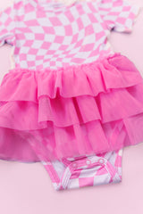 BUBBLEGUM WAVY CHECKERS DREAM TUTU BODYSUIT DRESS from DREAM BIG LITTLE CO