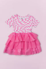 BUBBLEGUM WAVY CHECKERS DREAM TUTU DRESS from DREAM BIG LITTLE CO
