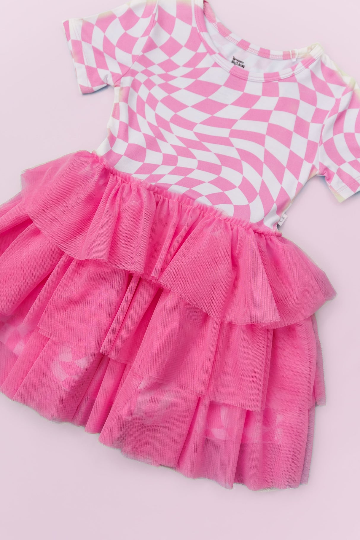 BUBBLEGUM WAVY CHECKERS DREAM TUTU DRESS from DREAM BIG LITTLE CO
