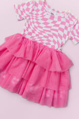 BUBBLEGUM WAVY CHECKERS DREAM TUTU DRESS from DREAM BIG LITTLE CO