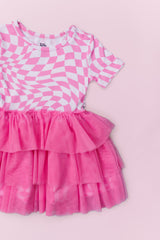 BUBBLEGUM WAVY CHECKERS DREAM TUTU DRESS from DREAM BIG LITTLE CO