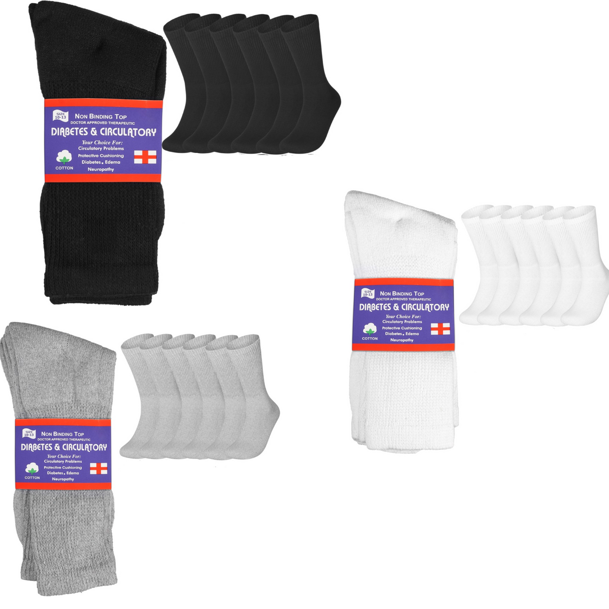 3-12 Pairs Health Circulatory Crew Cotton Diabetic Socks White 9-11 10-13 13-15 from PremiumBrandGoods