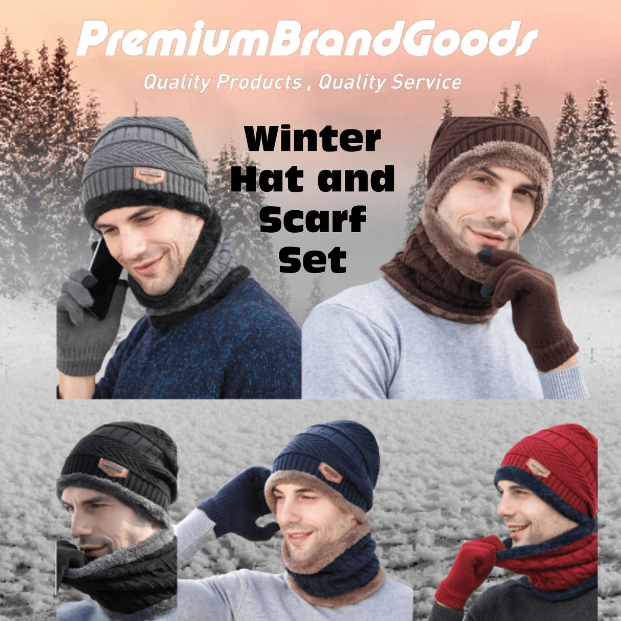 Mens Womens Winter Beanie Hat Scarf Set Warm Knit Hat Thick Fleece Lined Winter Cap Neck Warmer for Men Women from PremiumBrandGoods