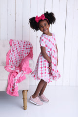 DREAMY PINK CHECKERS DREAM RUFFLE DRESS from DREAM BIG LITTLE CO