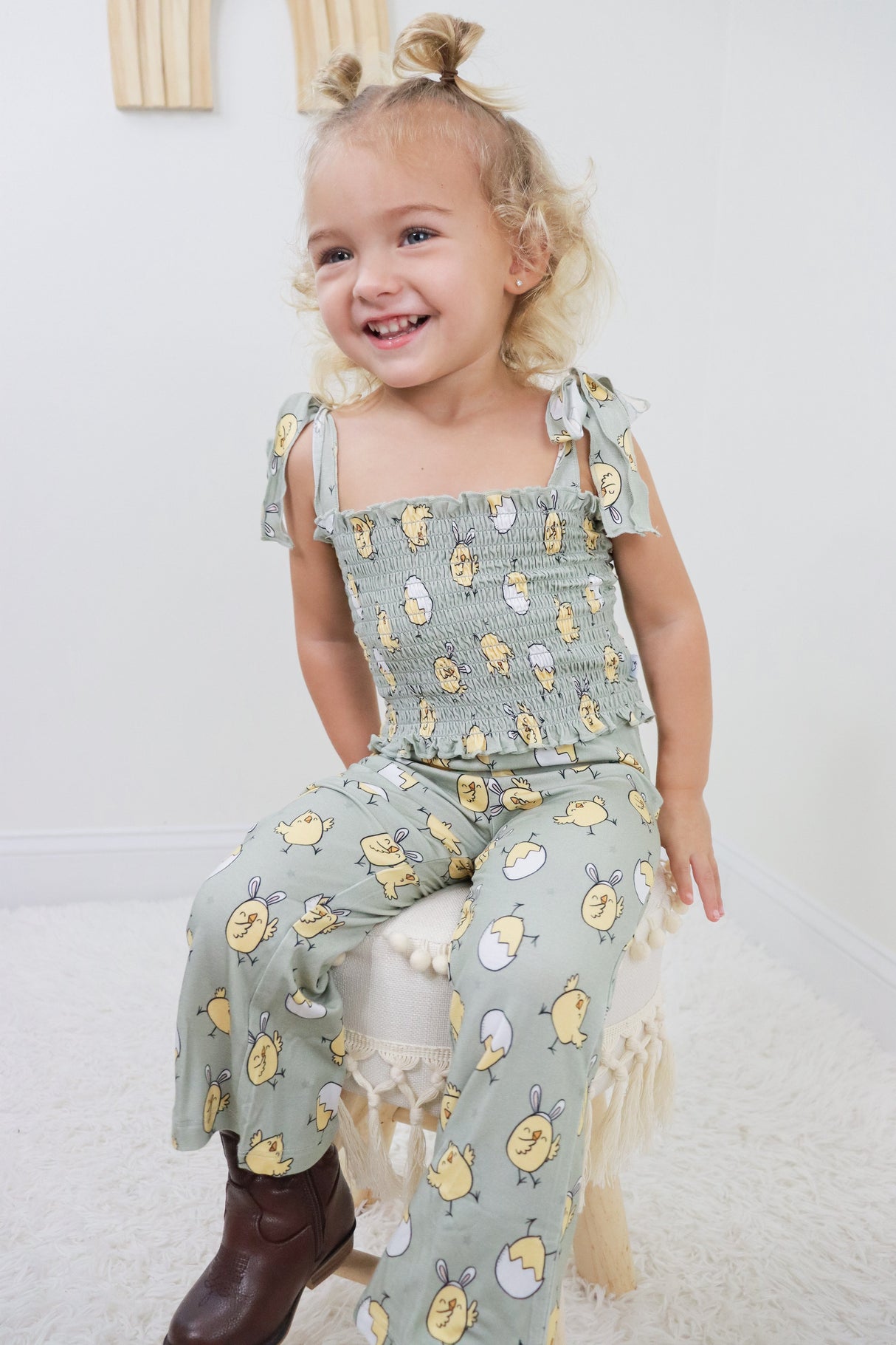 EXCLUSIVE PEEPIN' IT REAL DREAM SMOCKED FLARE SET from DREAM BIG LITTLE CO