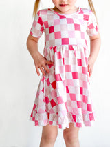 DREAMY PINK CHECKERS DREAM RUFFLE DRESS from DREAM BIG LITTLE CO