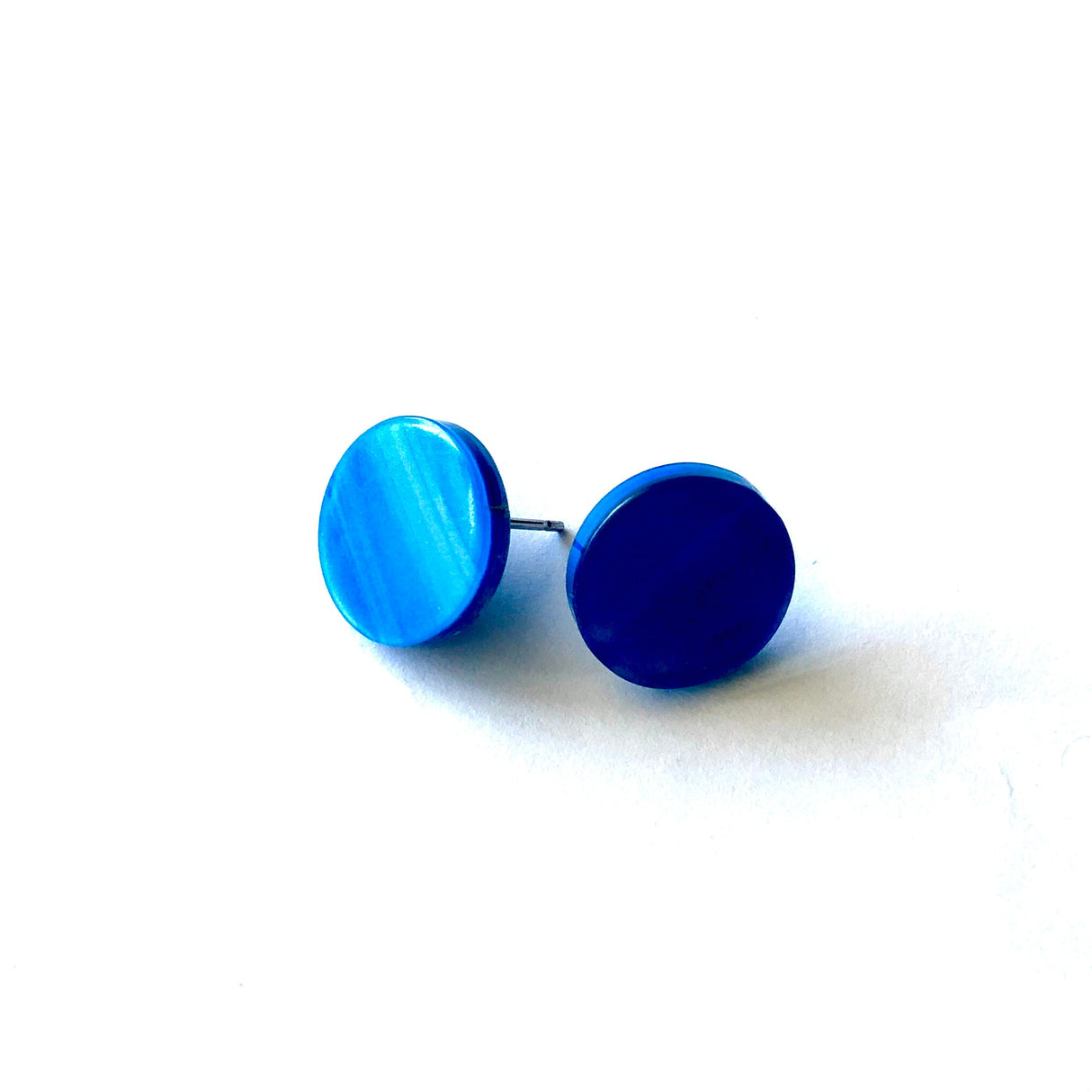 Aqua Blue Marbled Glow Disc Stud Earrings from Leetie Lovendale
