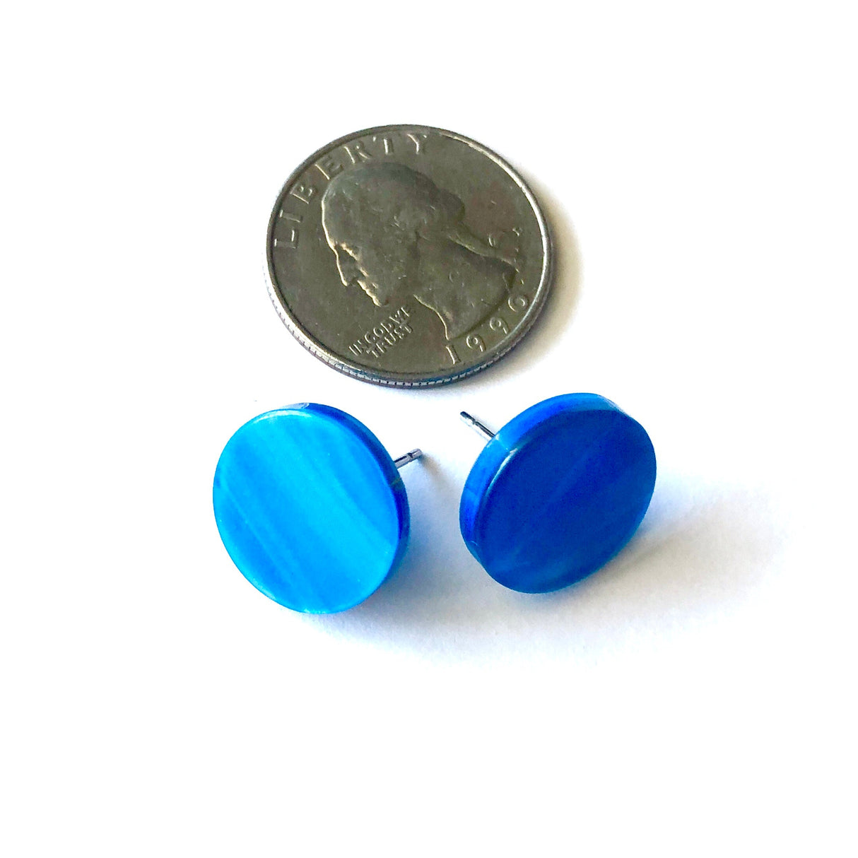 Aqua Blue Marbled Glow Disc Stud Earrings from Leetie Lovendale