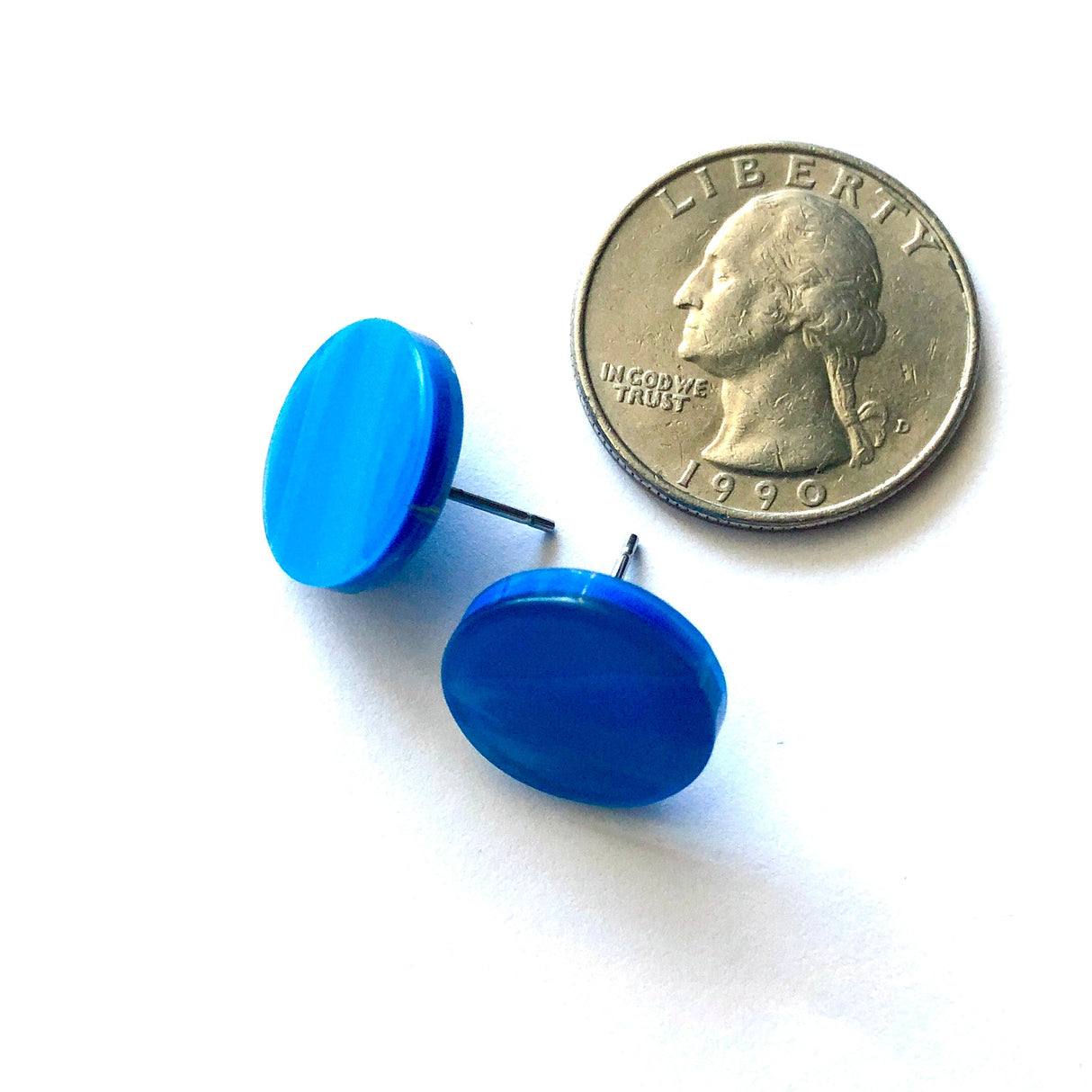 Aqua Blue Marbled Glow Disc Stud Earrings from Leetie Lovendale