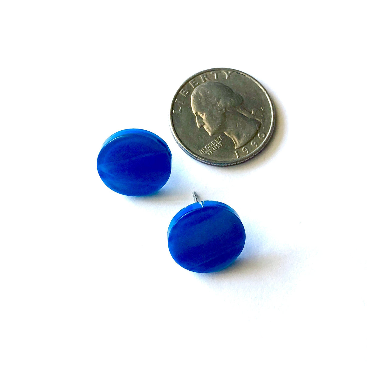 Aqua Blue Marbled Glow Disc Stud Earrings from Leetie Lovendale