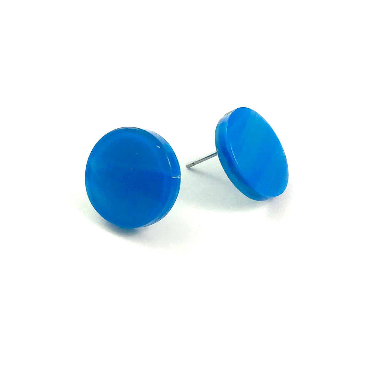 Aqua Blue Marbled Glow Disc Stud Earrings from Leetie Lovendale