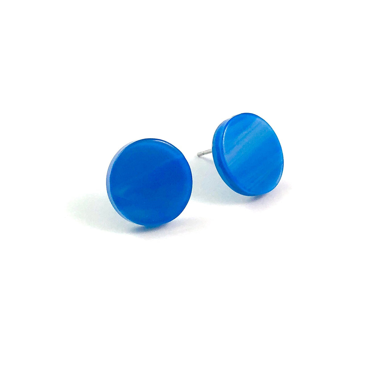 Aqua Blue Marbled Glow Disc Stud Earrings from Leetie Lovendale