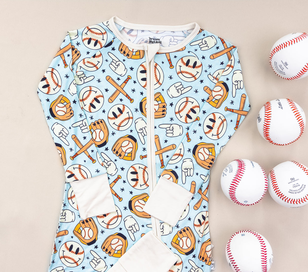 BASEBALL SMILEY DREAM ROMPER from DREAM BIG LITTLE CO
