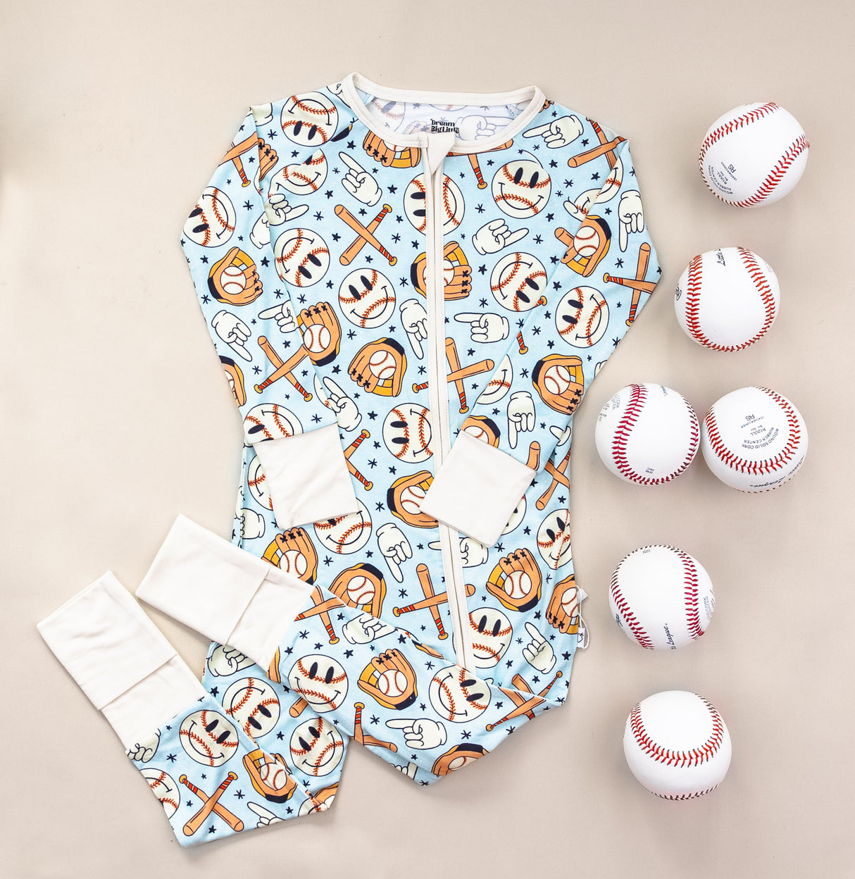 BASEBALL SMILEY DREAM ROMPER from DREAM BIG LITTLE CO