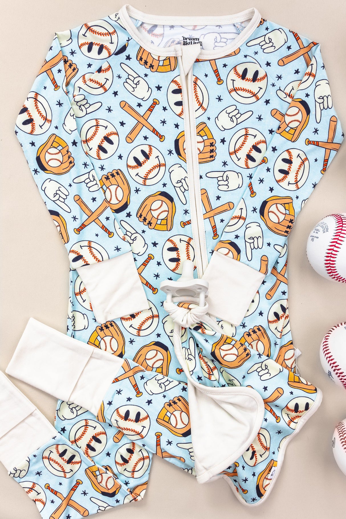 BASEBALL SMILEY DREAM ROMPER from DREAM BIG LITTLE CO