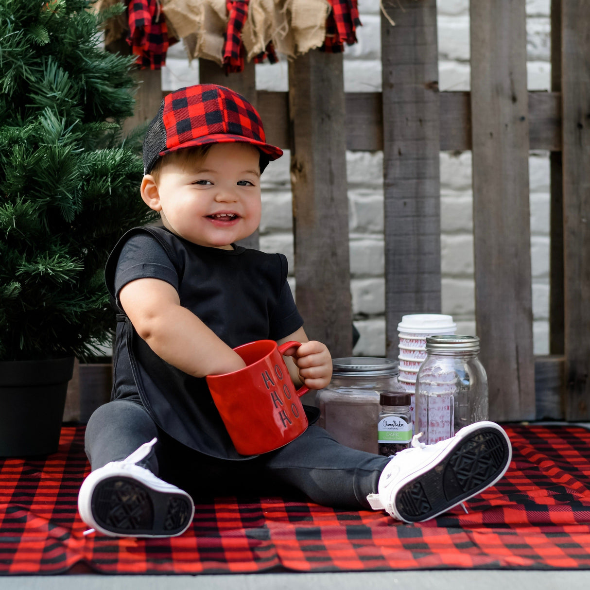 Red Buffalo Plaid Splash Mat - A Waterproof Catch-All for Highchair Spills and More! SALE from BapronBaby