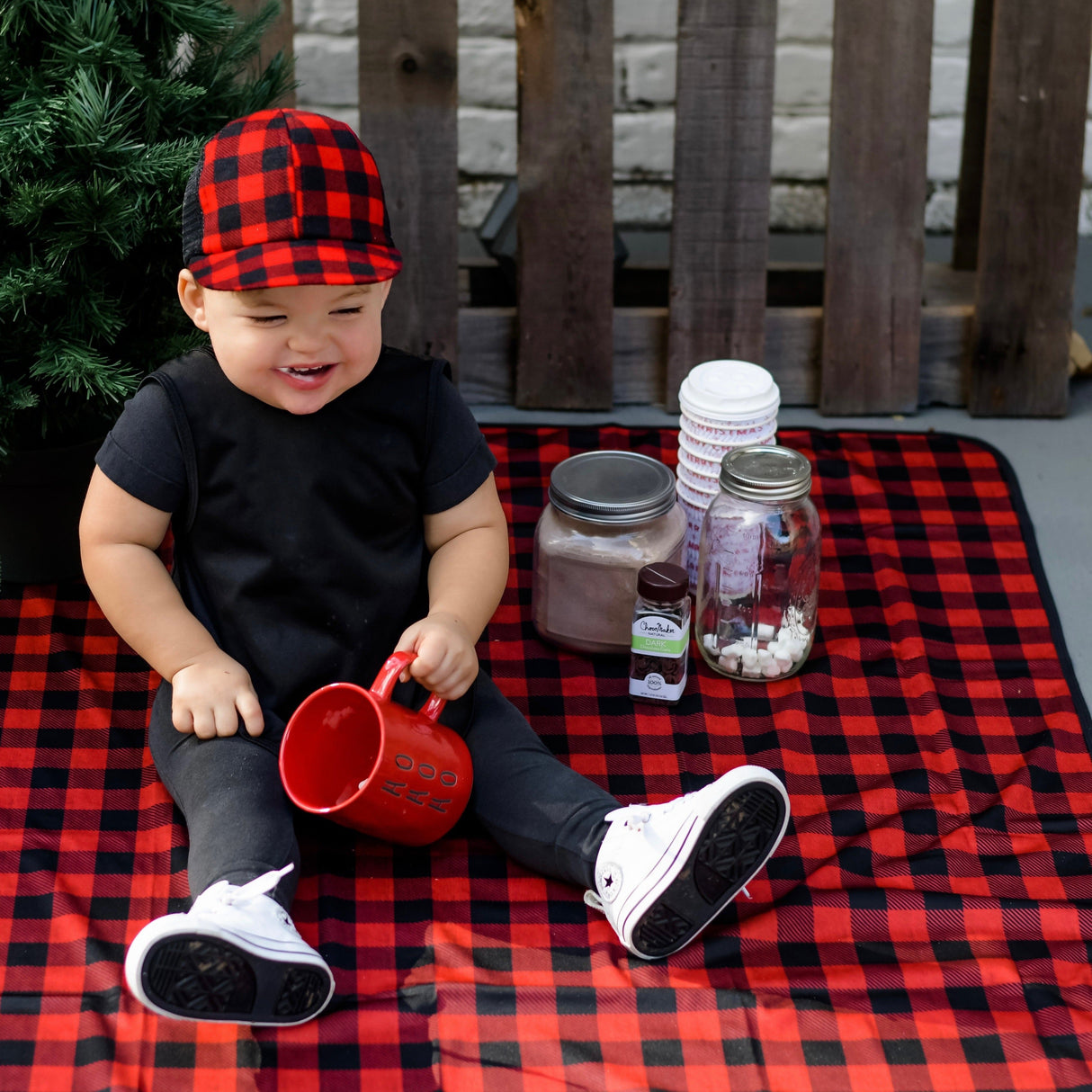Red Buffalo Plaid Splash Mat - A Waterproof Catch-All for Highchair Spills and More! SALE from BapronBaby