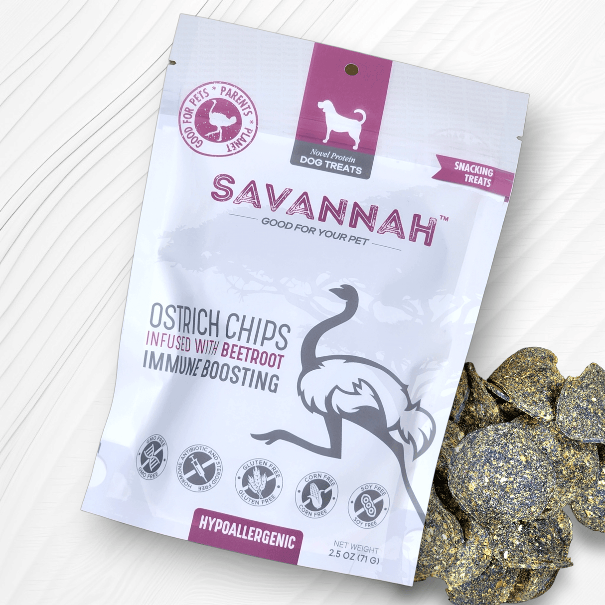Ostrich Chips with Beetroot (2.5oz): The Flavorful, Immune-Boosting Treat for Dogs from Savannah Pet Food