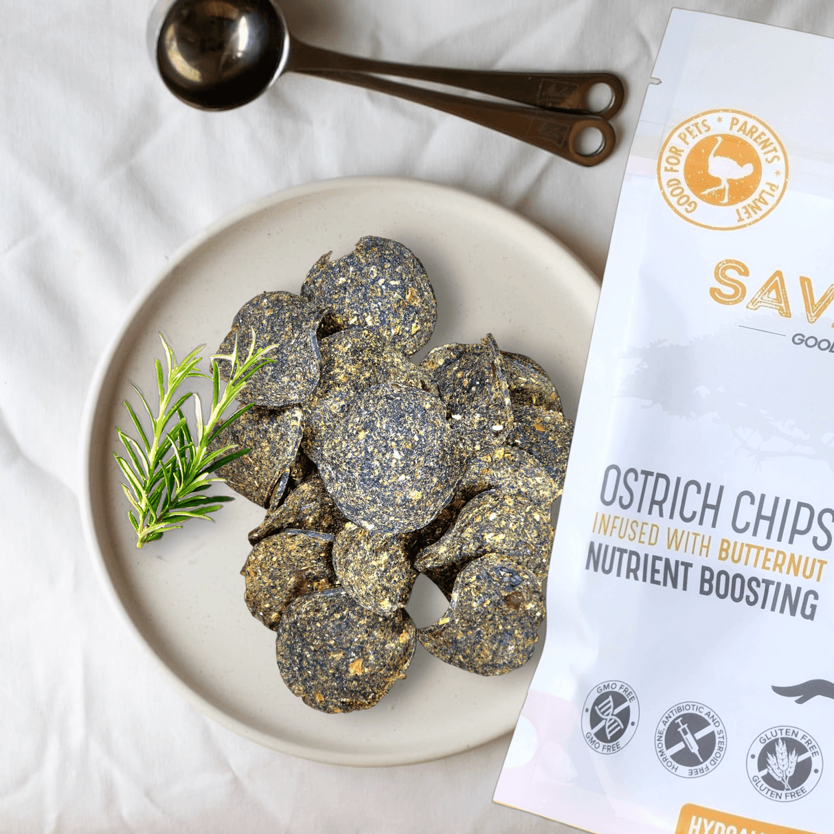 Ostrich Chips with Butternut (2.5oz): The Flavorful, Hypoallergenic Treat for Dogs with Sensitive Stomachs from Savannah Pet Food
