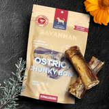 Ostrich Chunky Bones (4" x 2" - 2 Pack): The Long-Lasting, Flavor-Packed Bones for Small to Medium Dogs from Savannah Pet Food