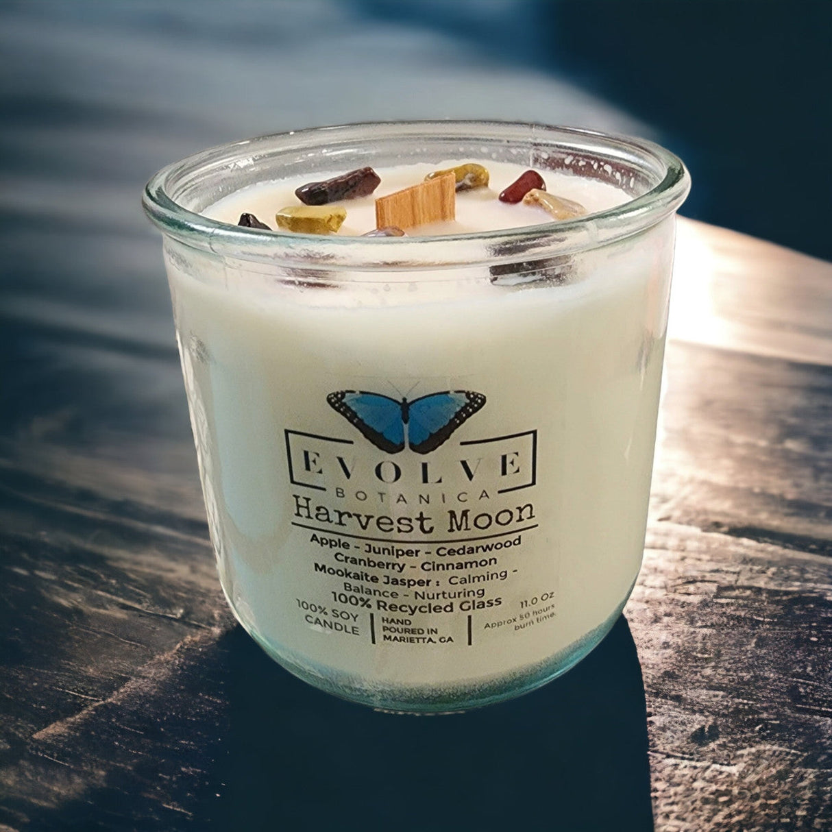 Rocks Candle - Harvest Moon (Wood Wick Mookite Gemstone Soy Candle) from Evolve Botanica