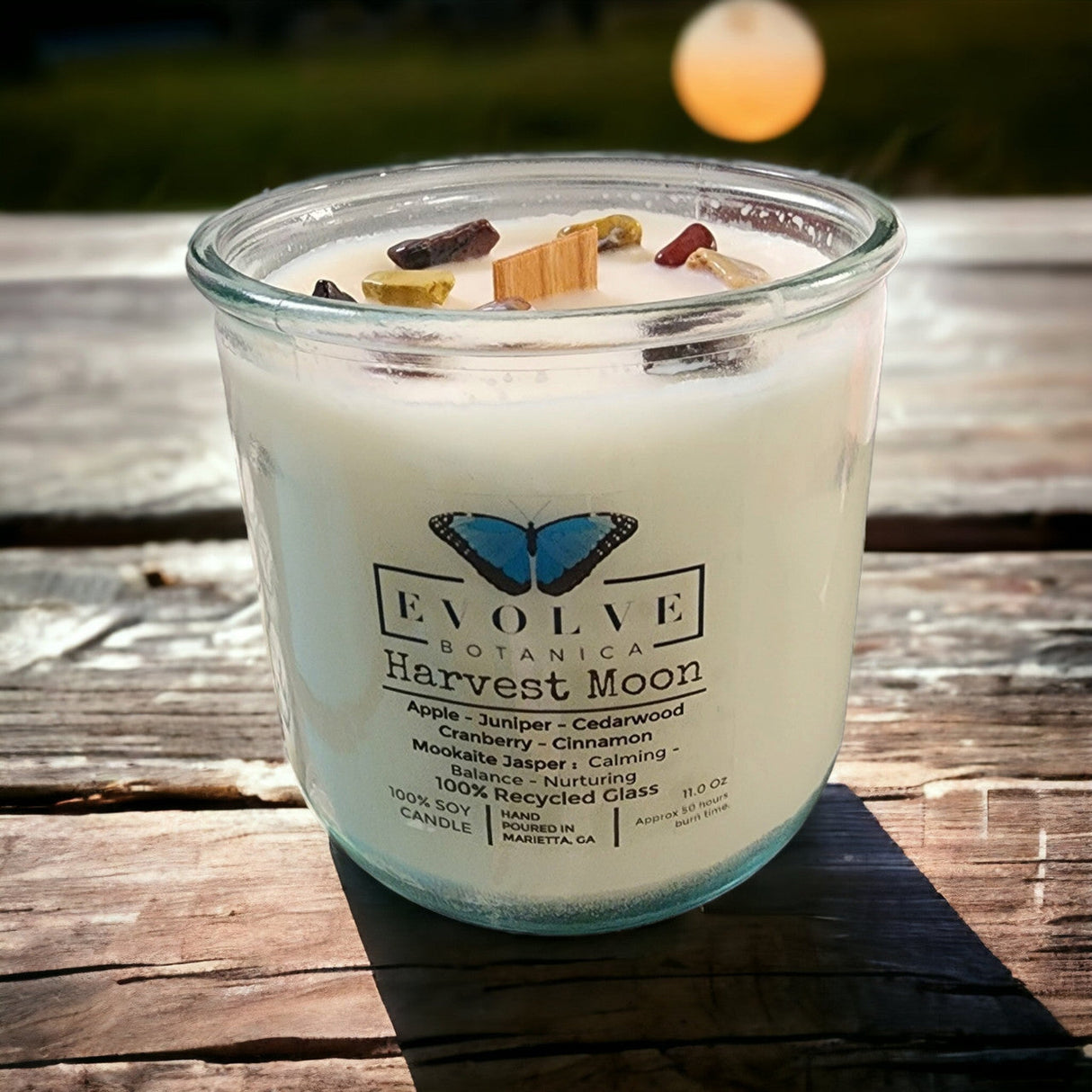 Rocks Candle - Harvest Moon (Wood Wick Mookite Gemstone Soy Candle) from Evolve Botanica