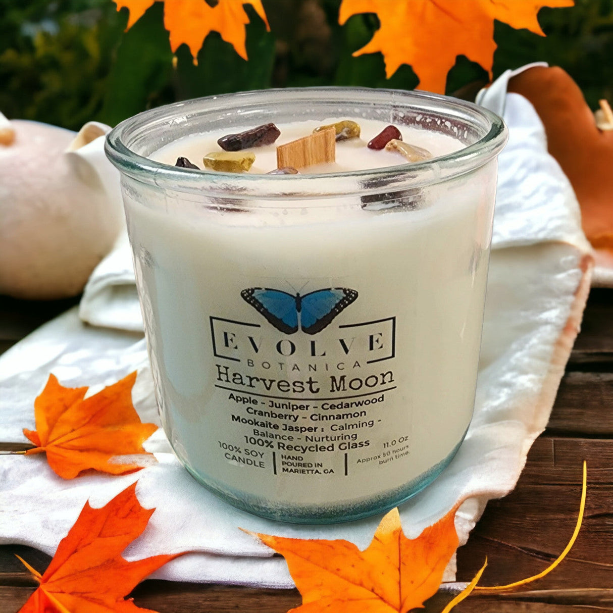 Rocks Candle - Harvest Moon (Wood Wick Mookite Gemstone Soy Candle) from Evolve Botanica
