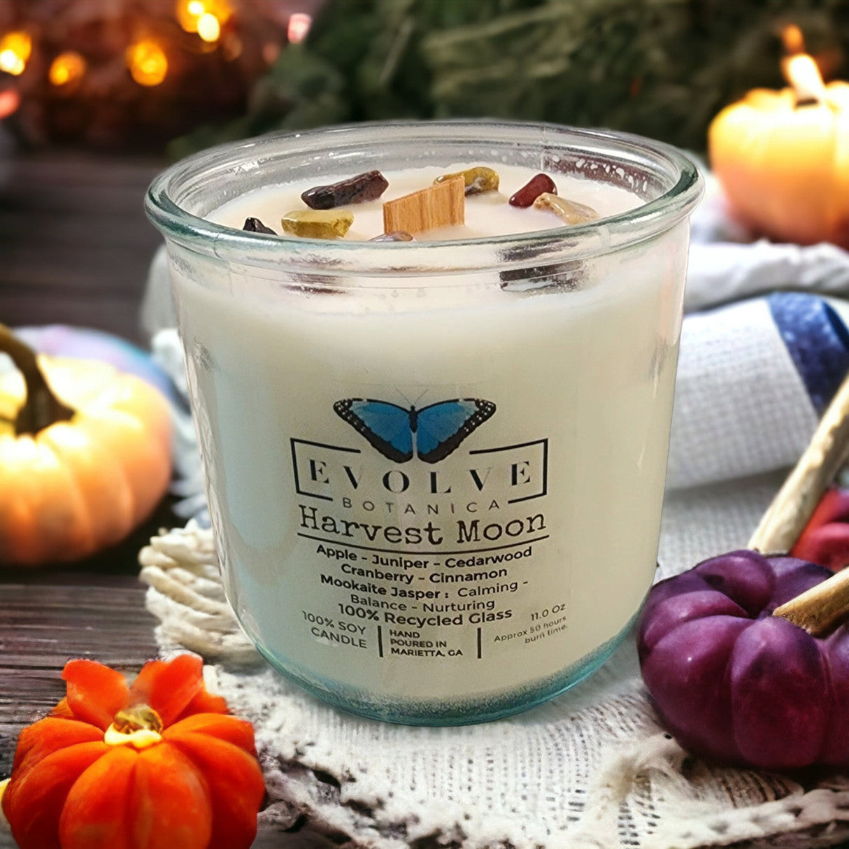 Rocks Candle - Harvest Moon (Wood Wick Mookite Gemstone Soy Candle) from Evolve Botanica
