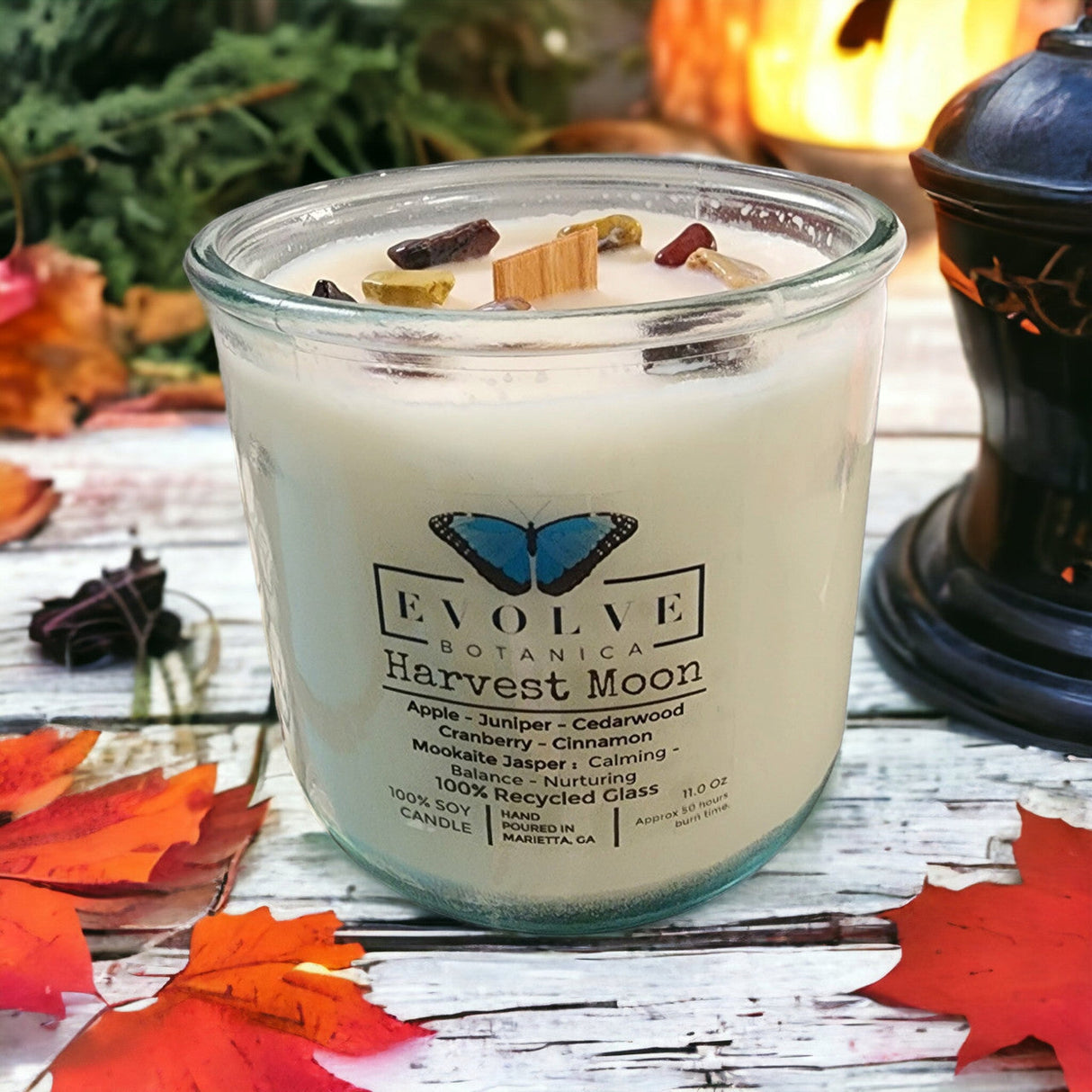 Rocks Candle - Harvest Moon (Wood Wick Mookite Gemstone Soy Candle) from Evolve Botanica