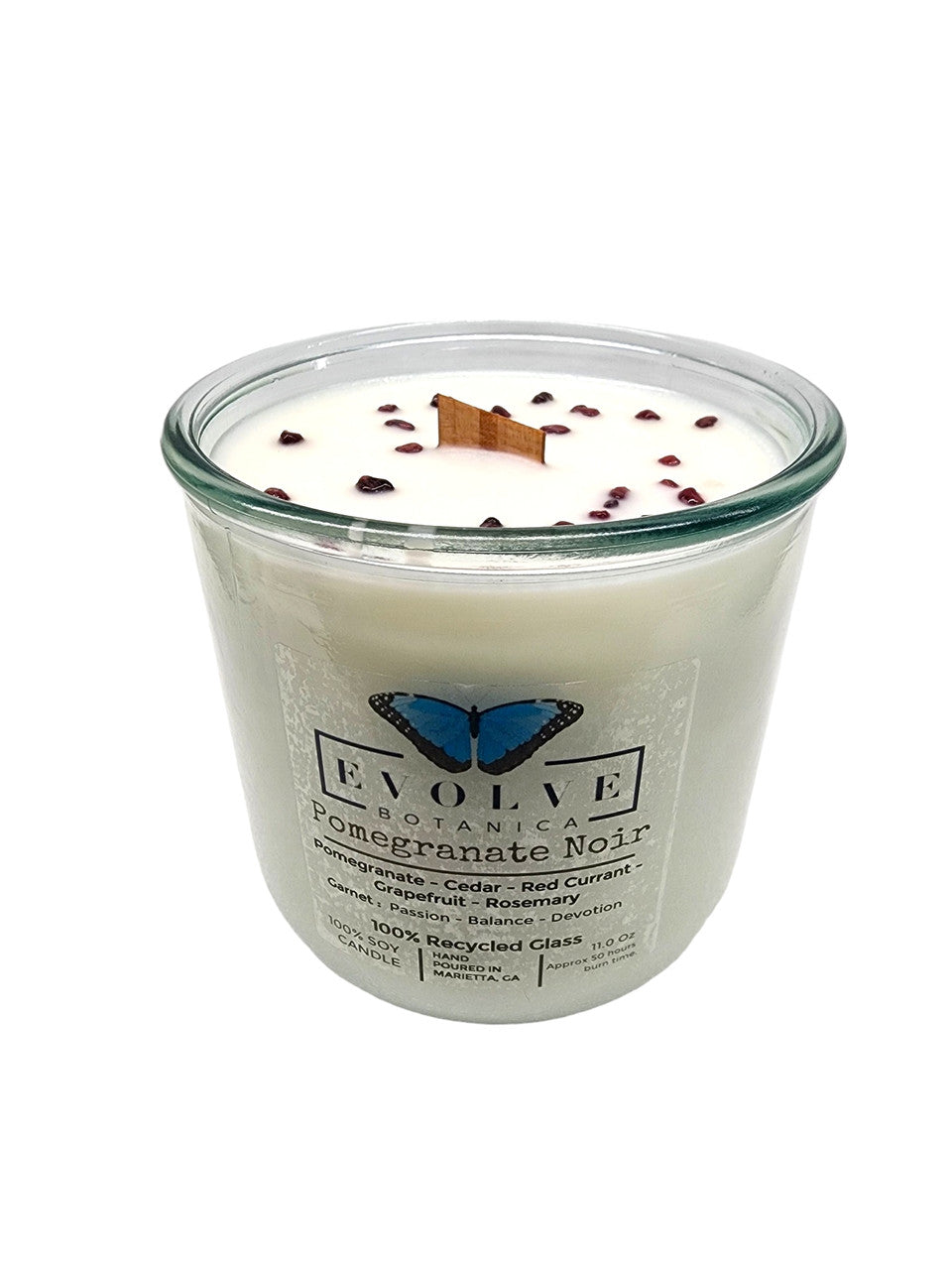 Rocks Candle - Pomegranate Noir (Wood Wick Garnet Gemstone Soy Candle) from Evolve Botanica