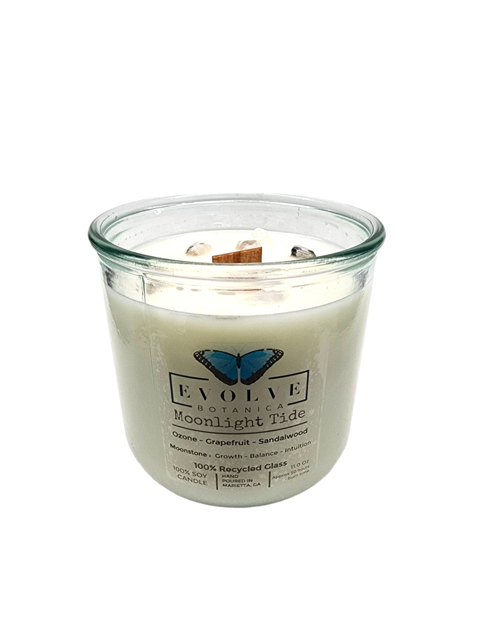 Rocks Candle - Moonlight Tide (Wood Wick Moonstone Gemstone Soy Candle) from Evolve Botanica