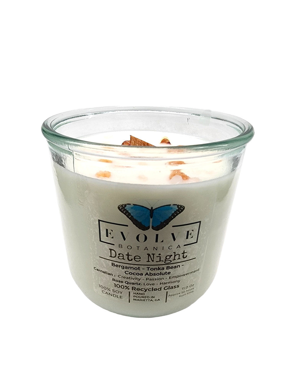 Rocks Candle - Date Night (Wood Wick Rose Quartz & Carnelian Gemstone Soy Candle) from Evolve Botanica