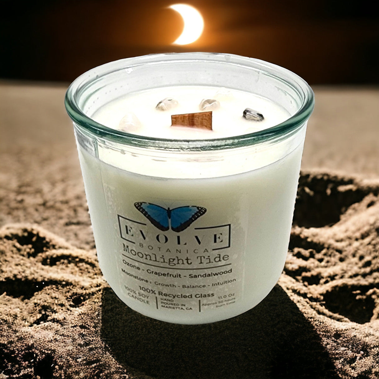 Rocks Candle - Moonlight Tide (Wood Wick Moonstone Gemstone Soy Candle) from Evolve Botanica