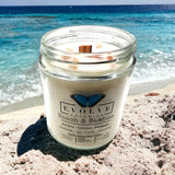 Classic 9oz Jam Jar Crystal Soy Candle - Beach & Bamboo (Sunstone) from Evolve Botanica